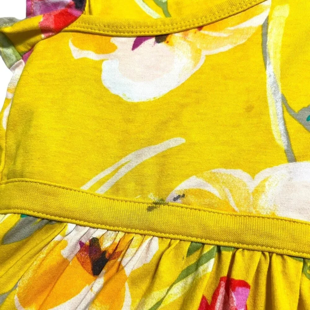Tea Collection Sz 7 Yellow Hibiscus Flower Wrap Neck Dress
